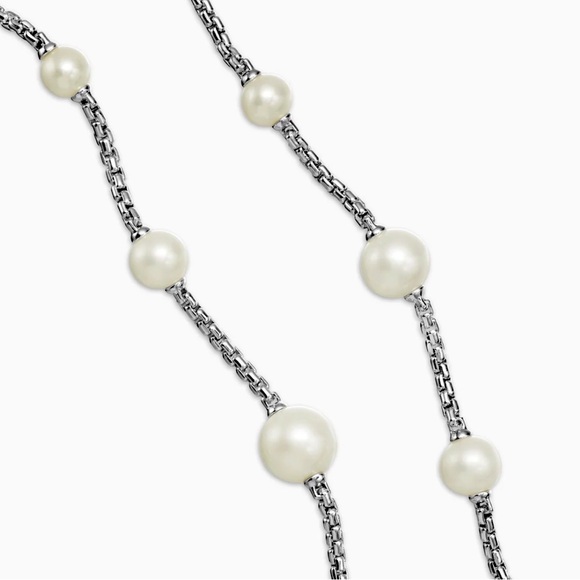 David Yurman Silver Pearl and Pavé Station Necklace - Picture 4 of 5